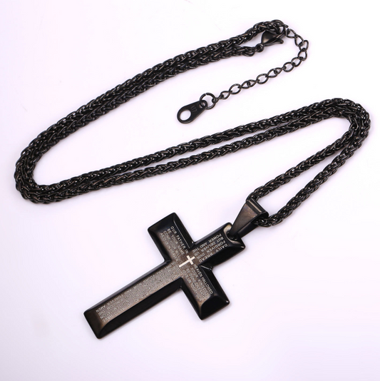 Cross Necklace with Jesus and Bible Verse Design